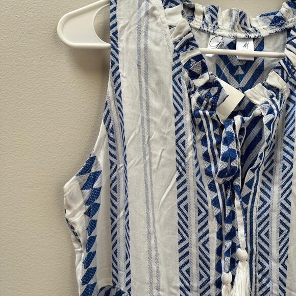 Blue & White Boho Maxi Dress – Tassel Tie Neck. - Picture 4 of 6